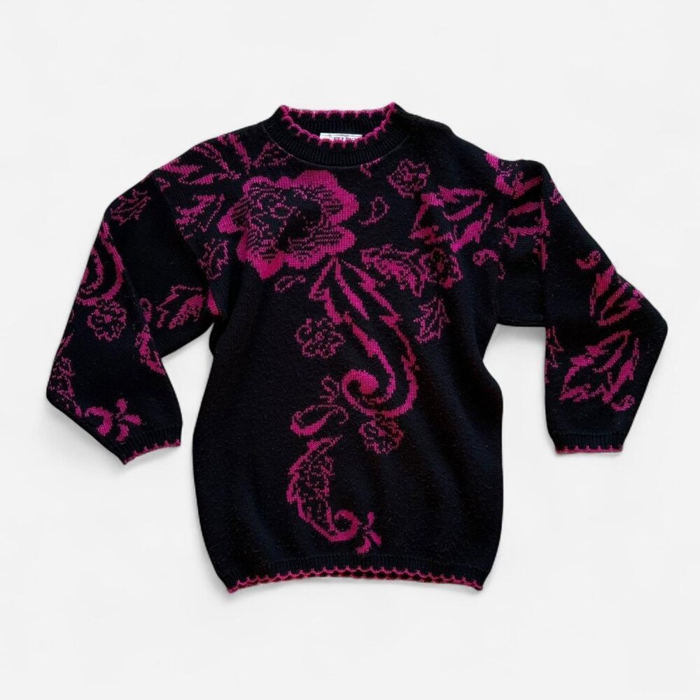 Ellend black and pink floral grandma sweater